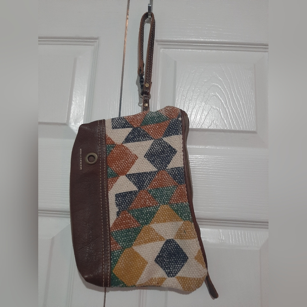 Like New Myra wristlet bag Aztec print and leather